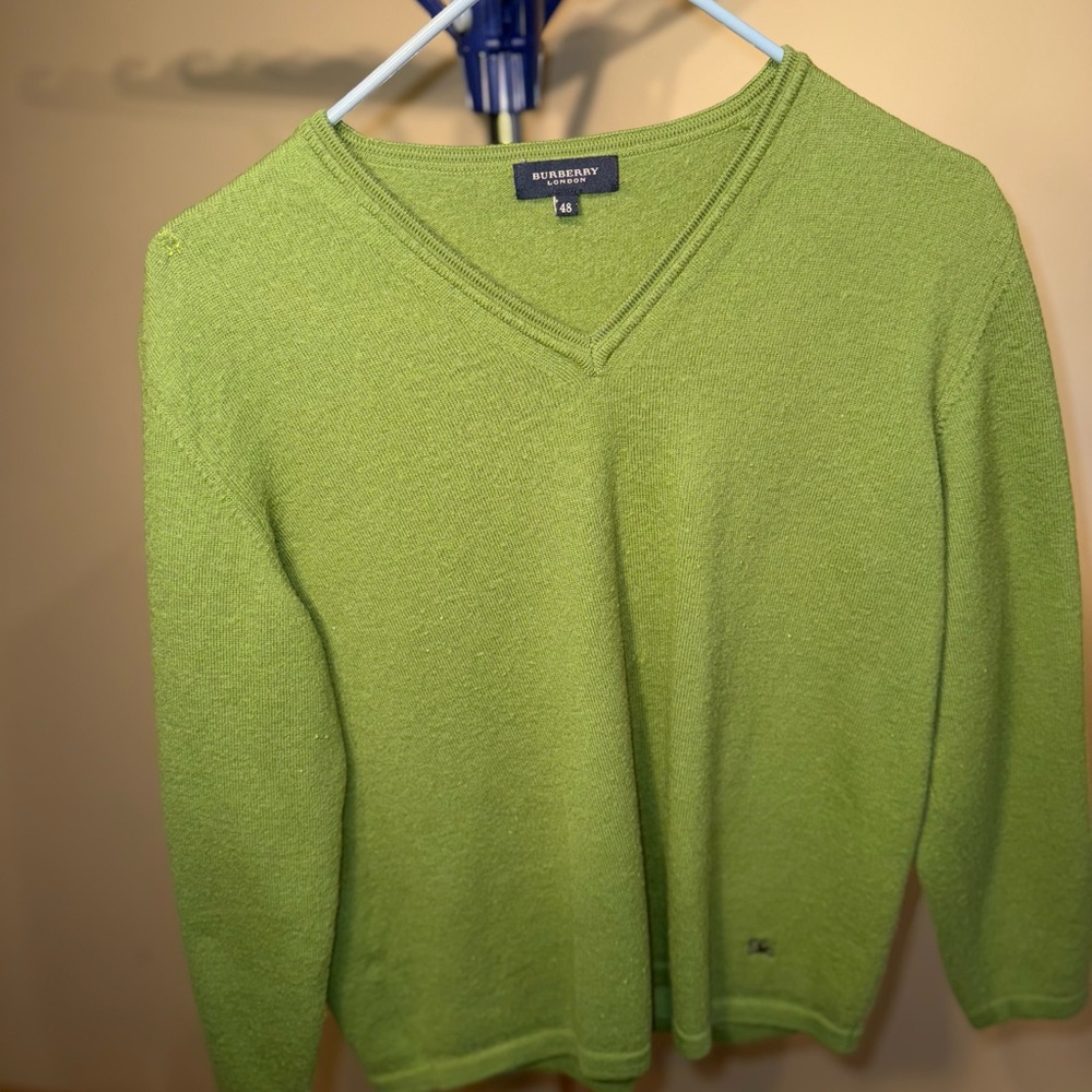 Burberry Lime Green V-Neck Sweater